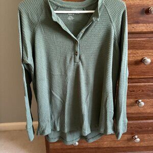 American Eagle Waffle Henley Olive Green Sz M